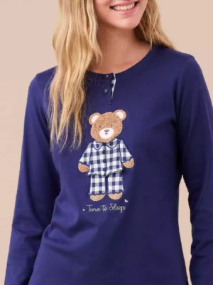Pigiama caldo cotone orso blu NOI DI NOTTE FA9256 (1)