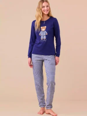 Pigiama caldo cotone orso blu NOI DI NOTTE FA9256 (2)