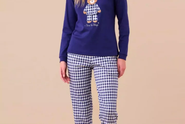 Pigiama caldo cotone orso blu NOI DI NOTTE FA9256 (2)