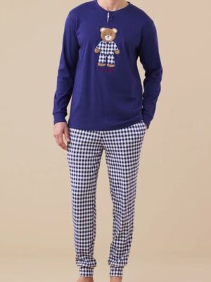 Pigiama caldo cotone orso blu NOI DI NOTTE FC3144 (1)