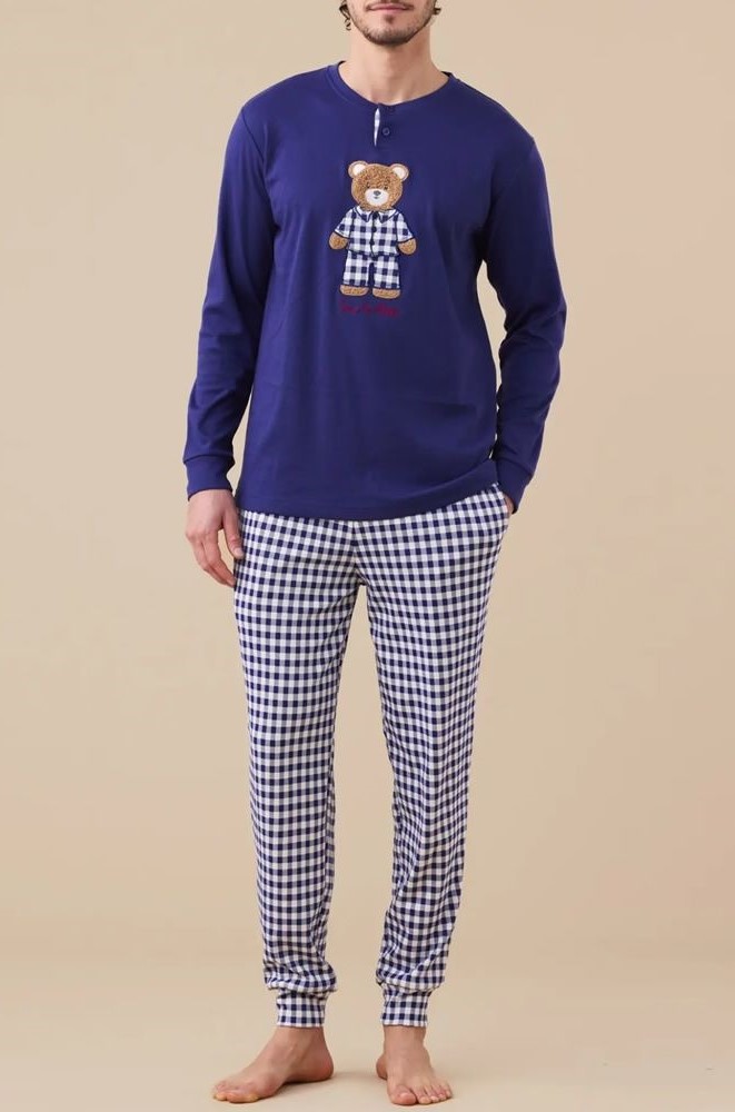 Pigiama caldo cotone orso blu NOI DI NOTTE FC3144 (1)