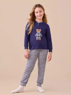 Pigiama caldo cotone orso blu NOI DI NOTTE FF2561 (1)