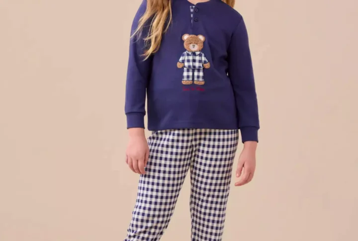 Pigiama caldo cotone orso blu NOI DI NOTTE FF2561 (1)